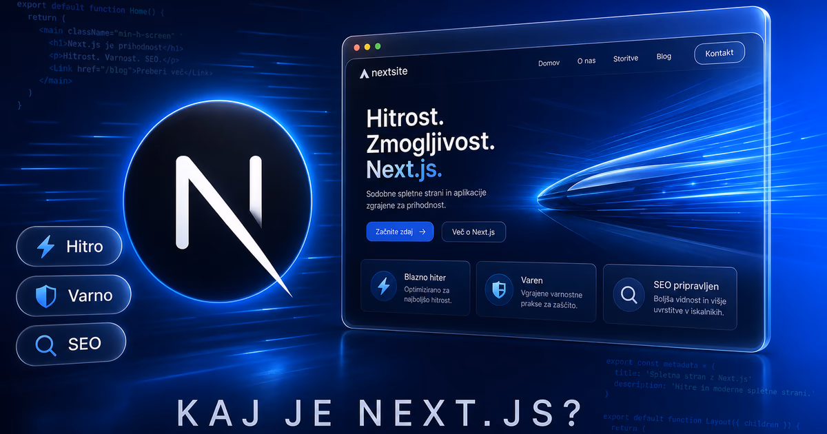 Ilustracija Next.js tehnologije in hitre spletne strani