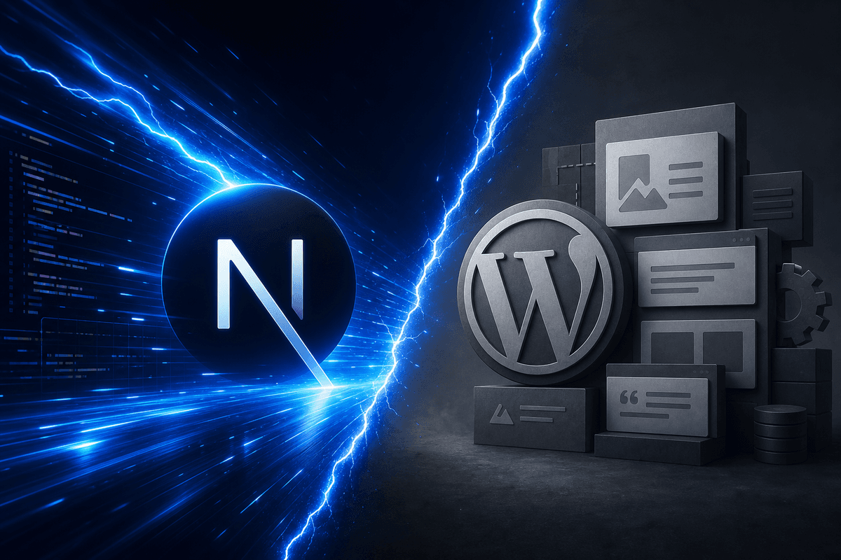 Ilustracija primerjave Next.js in WordPress hitrosti